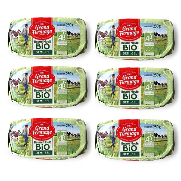 【送料無料・6個セット】グラスフェッド 有塩バター 250g×6個セット｜グランフェルマージュ社製 フランス産 発酵バター  殺菌乳｜ABマーク取得 オーガニック 有機農法バター｜Grand Fermage Beurre BIO パリ直送