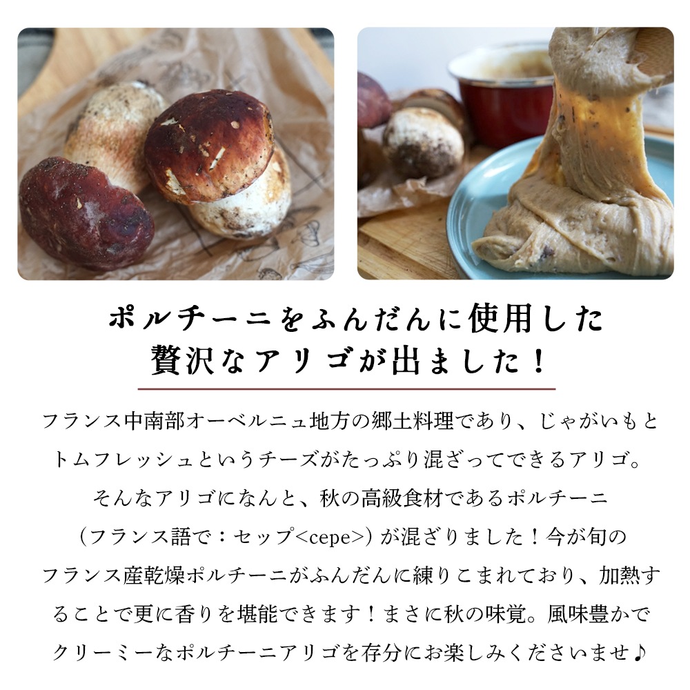 【秋冬限定】アリゴ ポルチーニ入り 500g|フランス産 オーヴェルニュ地方 郷土料理 |伸びるチーズ×じゃがいも×セップ(ポルチーニ茸)|無殺菌乳 パリ直送