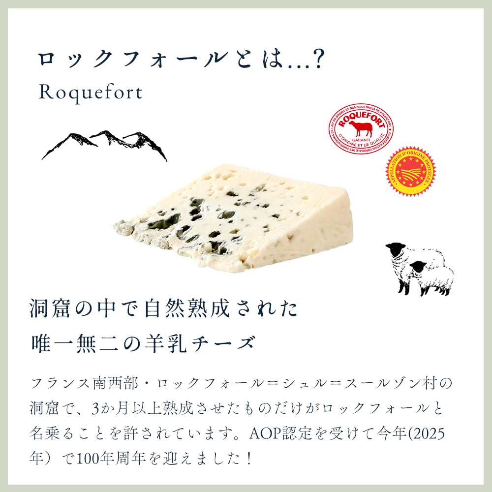 【パリ直送】ロックフォール 100g｜AOP認証 パピヨン社製 フランス産 ブルーチーズ 青カビチーズ 羊乳 無殺菌乳｜世界三大ブルーチーズ Roquefort Papillon Rouge