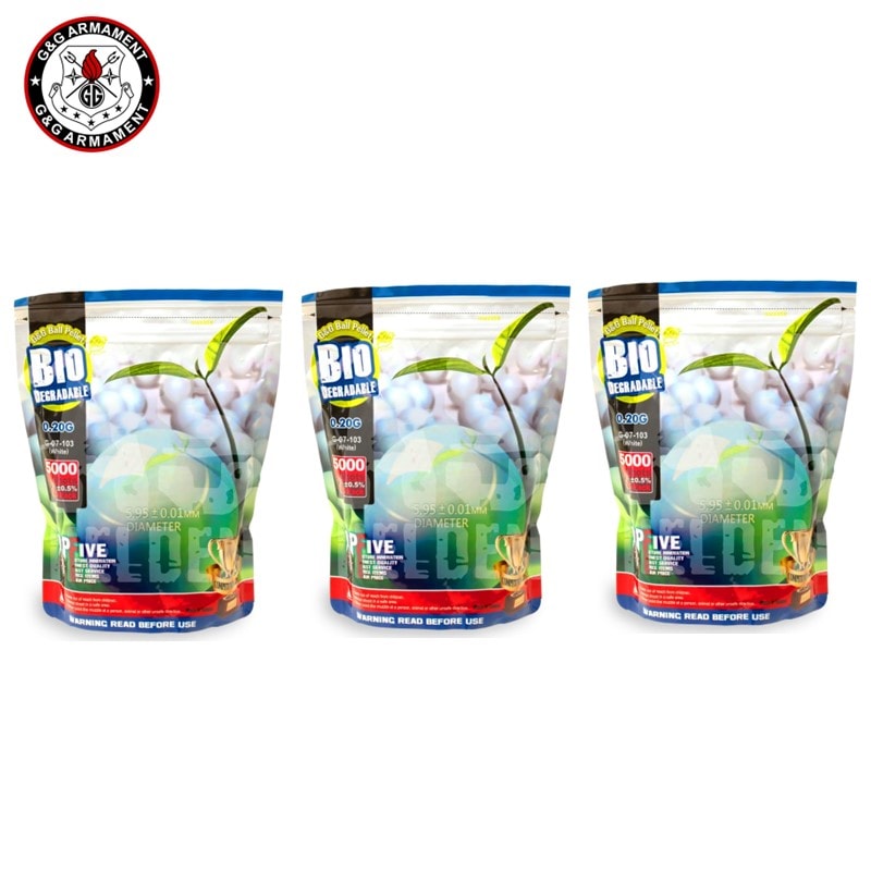 【セット】G&G バイオ BB弾 0.20g 1KG 5000発 ホワイト [G-07-103] × 3袋 セット