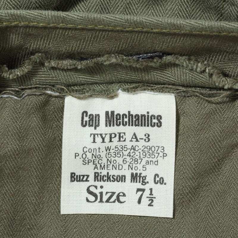BUZZ RICKSON'S / バズリクソンズ CAP MECHANICS TYPE A-3 定番 キャップ Olive Drab 7_1/4  [BR02536]