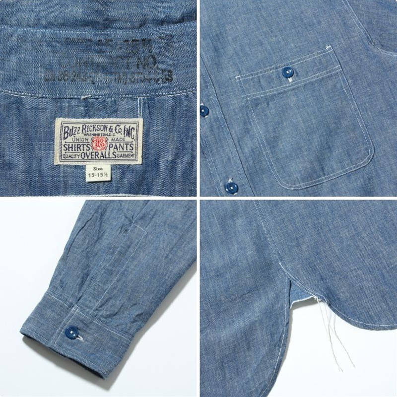 BUZZ RICKSON'S バズリクソンズ CHAMBRAY WORK SHIRTS 定番 ブルー シャンブレー ワークシャツ 