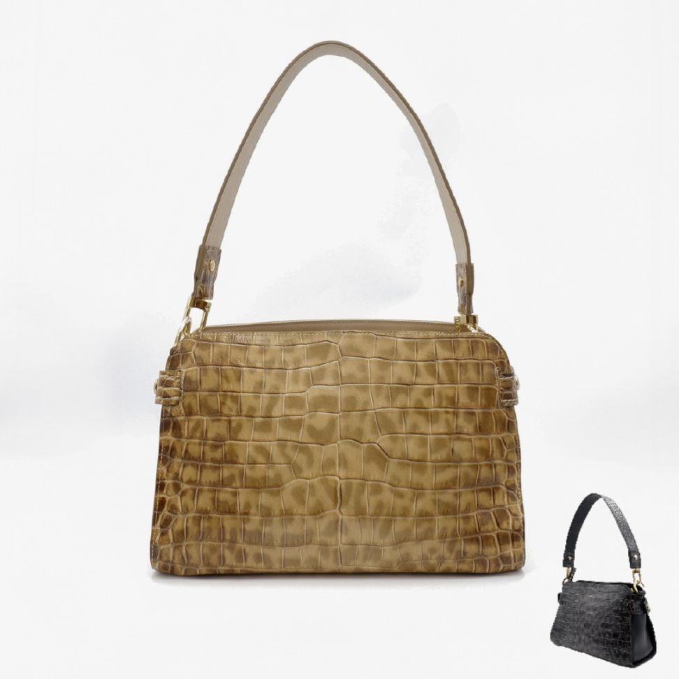 型押し牛革 ２WAYショルダー付ハンドバッグ