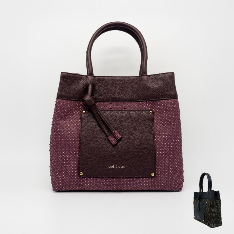 クロスパンチングパイソン×牛革 スクエアトートバッグ