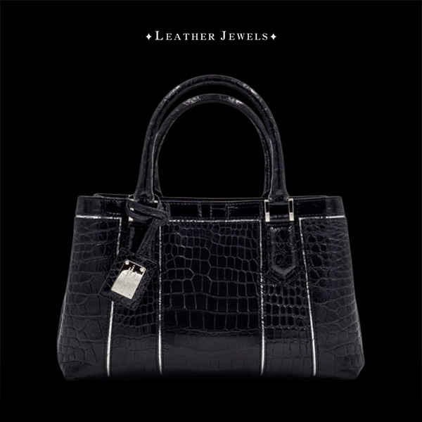 クロコダイル アオリハンドバッグ ブラック