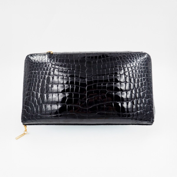 【OUTLET品】 クロコダイル グレージングお財布ポシェット ブラック