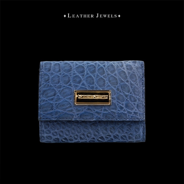 【OUTLET品】 クロコダイル 三つ折り財布 ブルー