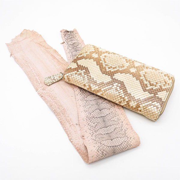 【セット販売】パイソン革＆ラウンドファスナーウォレット(ナチュラルパール) セット