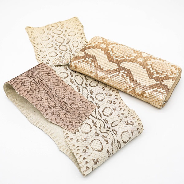 【セット販売】パイソン革＆ラウンドファスナーウォレット(ナチュラルパール) セット