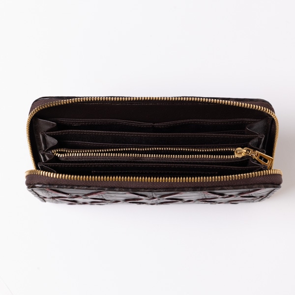 【限定Sale～10/10まで】クロコダイル クロスラウンドファスナーウォレット ダークブラウン