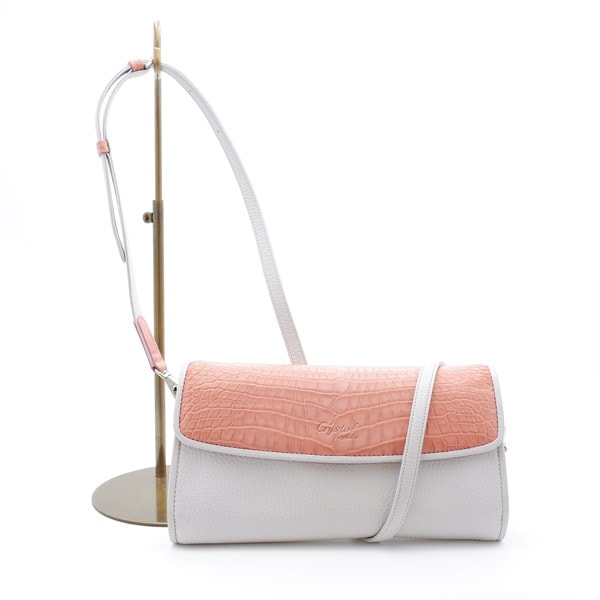 牛革×クロコダイル ボンサンスコラボバッグ ライトグレー×バーントピンク