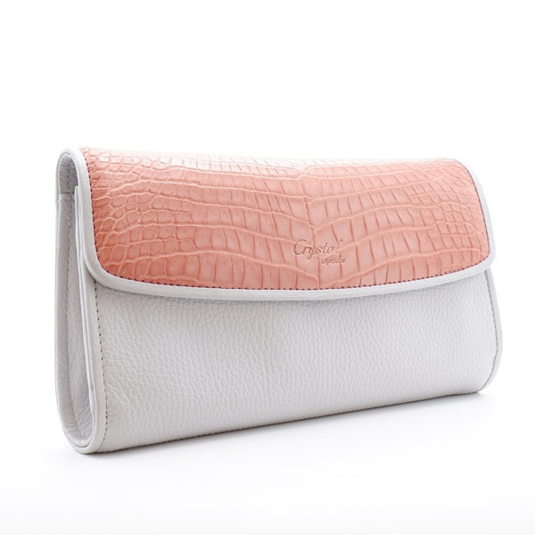 牛革×クロコダイル　ボンサンスコラボバッグ　ライトグレー×バーントピンク