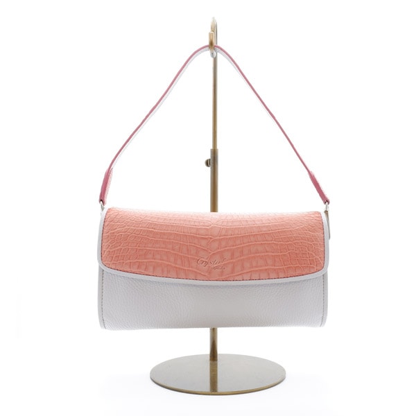 牛革×クロコダイル ボンサンスコラボバッグ ライトグレー×バーントピンク