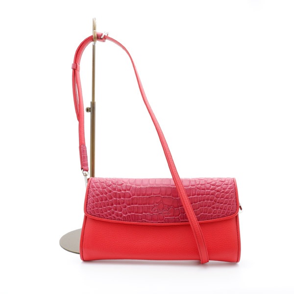 牛革×クロコダイル　ボンサンスコラボバッグ　レッド×カンパリ