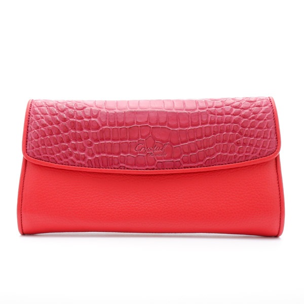 牛革×クロコダイル　ボンサンスコラボバッグ　レッド×カンパリ