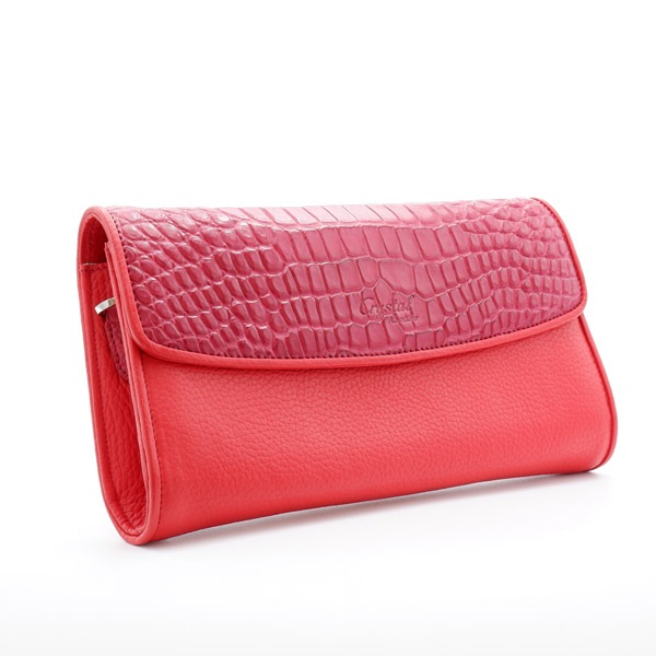 牛革×クロコダイル　ボンサンスコラボバッグ　レッド×カンパリ