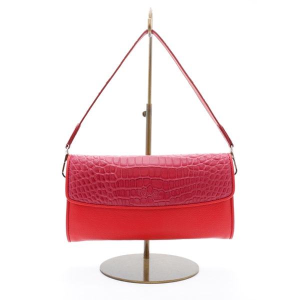 牛革×クロコダイル　ボンサンスコラボバッグ　レッド×カンパリ