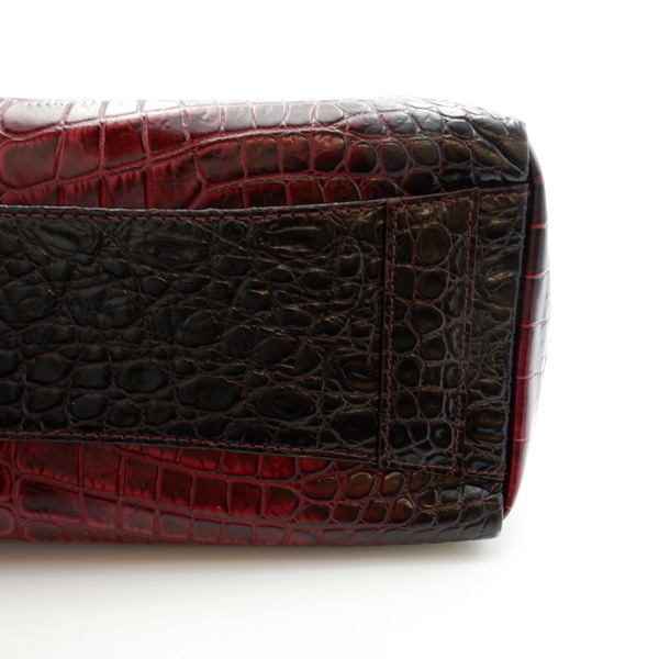 型押し牛革グラデーショントートバッグ　グラデーションレッド