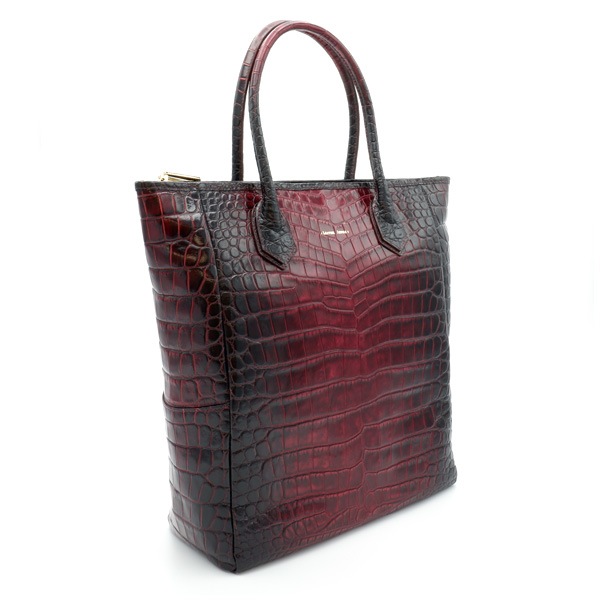 型押し牛革グラデーショントートバッグ　グラデーションレッド