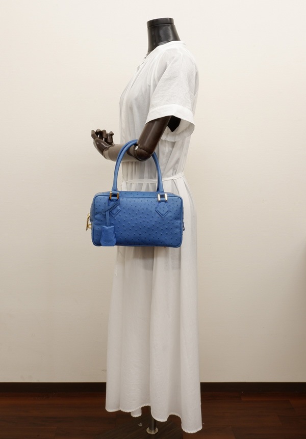 オーストリッチ 二本手ハンドバッグ ブリリアントブルー