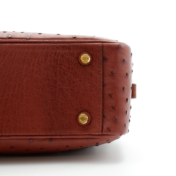 オーストリッチ　 二本手ハンドバッグ　マホガニ