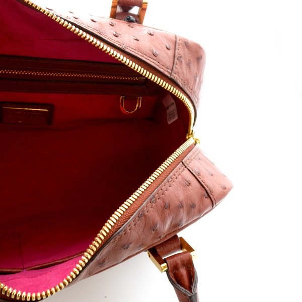 オーストリッチ　 二本手ハンドバッグ　マホガニ