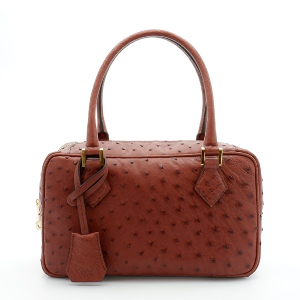 オーストリッチ　 二本手ハンドバッグ　マホガニ