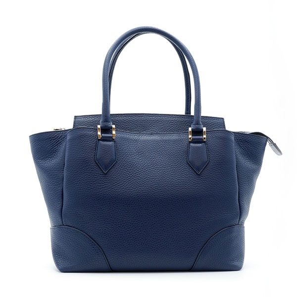 シュリンクカーフ 二本手バッグ　ネイビー