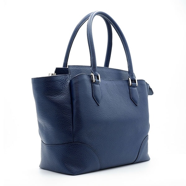 シュリンクカーフ 二本手バッグ　ネイビー