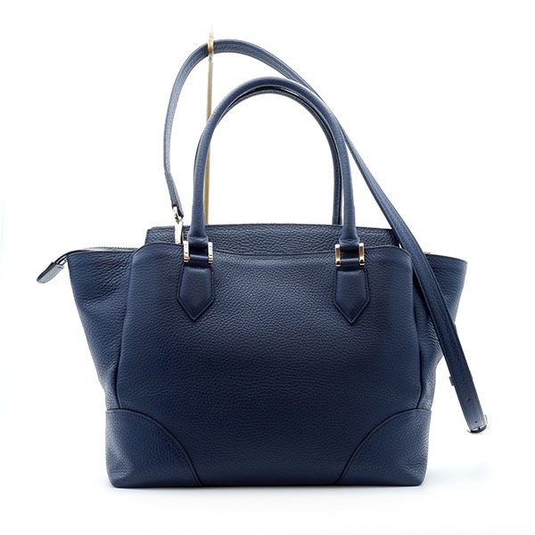 シュリンクカーフ 二本手バッグ　ネイビー