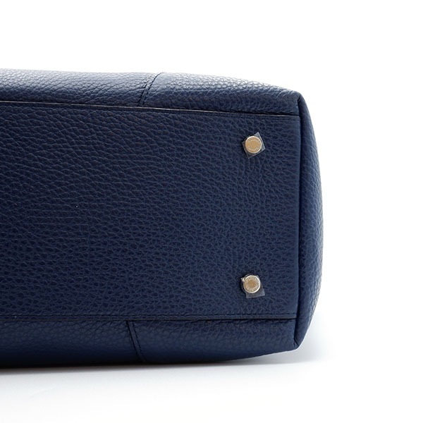 シュリンクカーフ 二本手バッグ　ネイビー