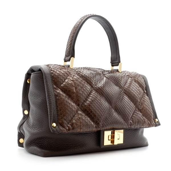 パイソン×牛革　 一本手ハンドバッグ　ニコチン