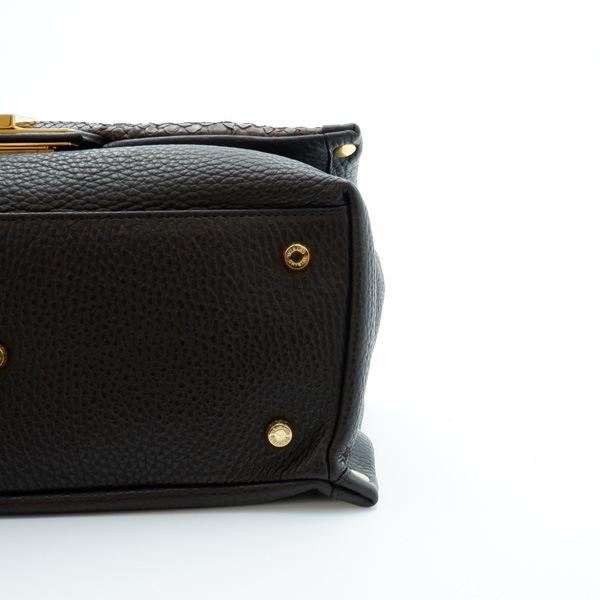 パイソン×牛革　 一本手ハンドバッグ　ニコチン