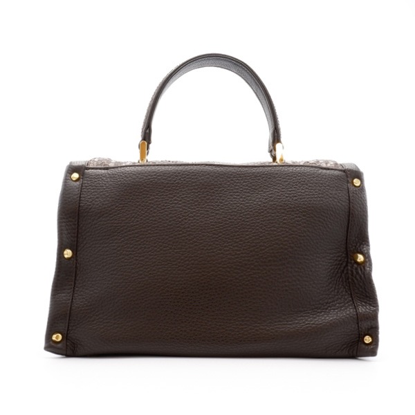 パイソン×牛革　 一本手ハンドバッグ　ニコチン