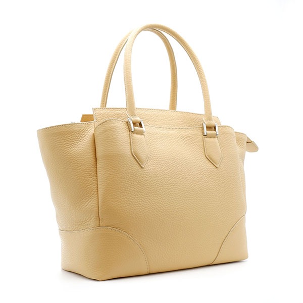 シュリンクカーフ 二本手バッグ　シャンパン