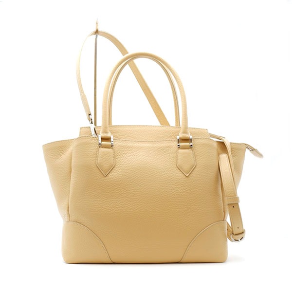 シュリンクカーフ 二本手バッグ　シャンパン