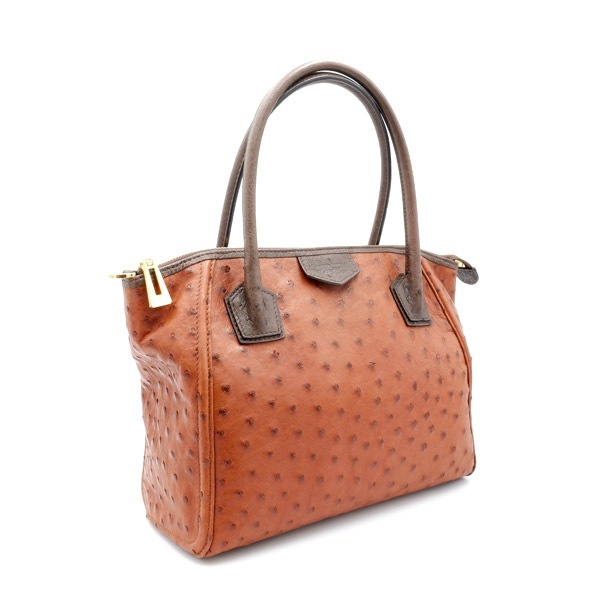 オーストリッチ 二本手ミニハンドバッグ アーモンド