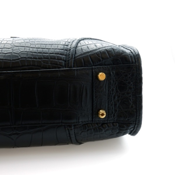 クロコダイル　二本手ハンドバッグ　ブラック