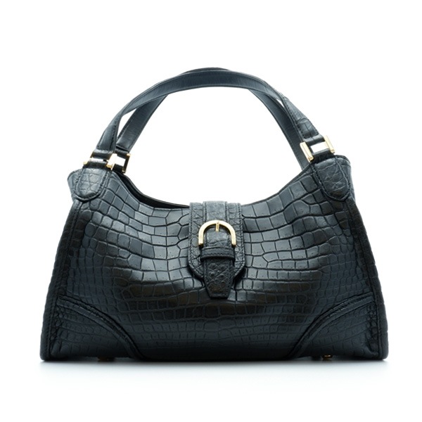 クロコダイル　二本手ハンドバッグ　ブラック