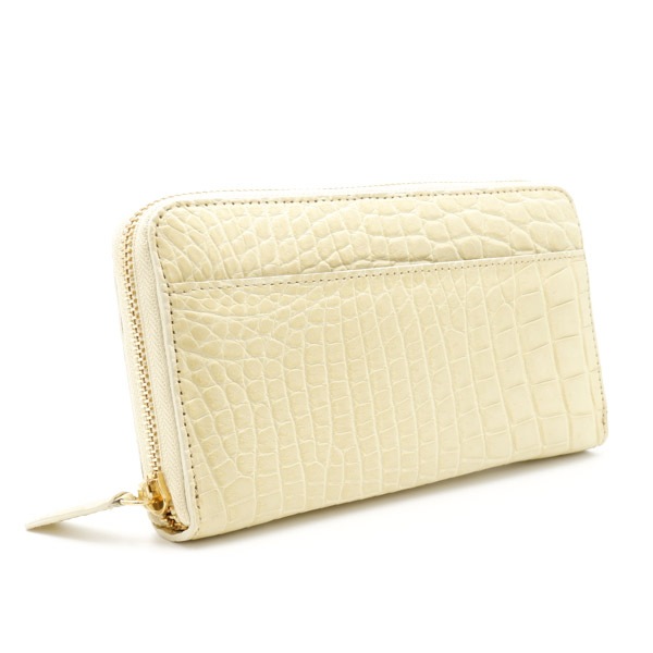 【outlet品】クロコダイル ラウンドウォレット アイボリー