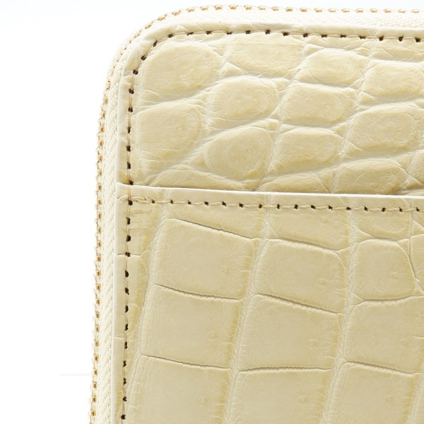 【outlet品】クロコダイル ラウンドウォレット アイボリー