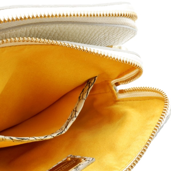 【outlet品】 クロコダイル ダブルファスナーポシェット メジホワイト