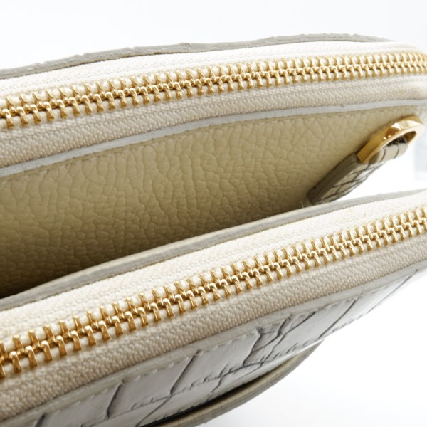 【outlet品】 クロコダイル ダブルファスナーポシェット メジホワイト