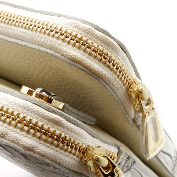 【outlet品】 クロコダイル ダブルファスナーポシェット メジホワイト