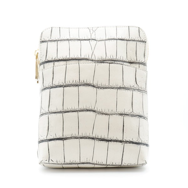 【outlet品】 クロコダイル ダブルファスナーポシェット メジホワイト