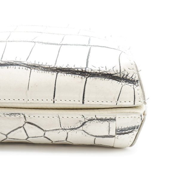 【outlet品】 クロコダイル ダブルファスナーポシェット メジホワイト