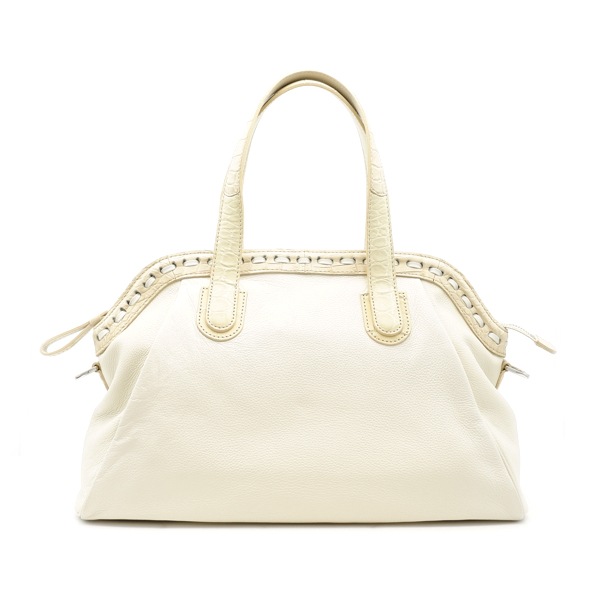 【キャリー品】牛革×クロコダイル ボストンバッグ オフホワイト