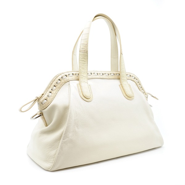 【キャリー品】牛革×クロコダイル ボストンバッグ オフホワイト