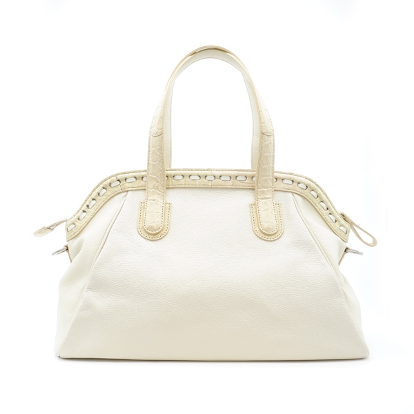 【キャリー品】牛革×クロコダイル ボストンバッグ オフホワイト