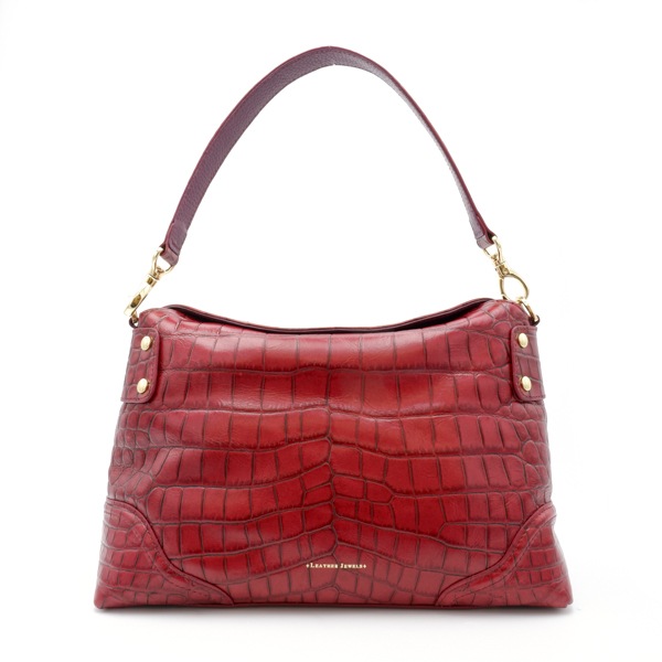 【outlet品】型押し牛革 ２WAYショルダーバッグ レッド